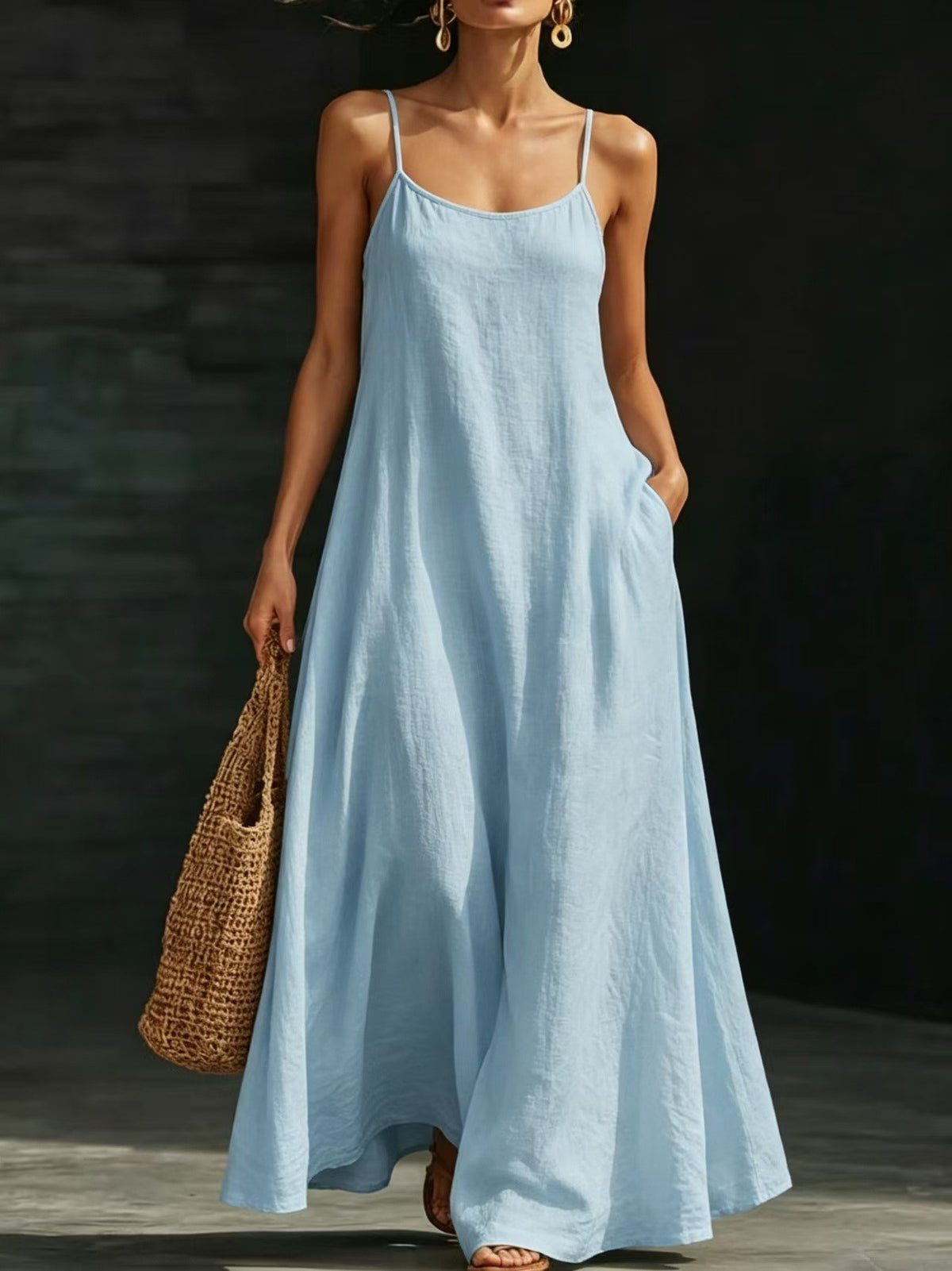 Summer Beach Strap Long Dress Loose And Flowing Casual Strap Long Dress Vacation Style Dress by Ricaloux