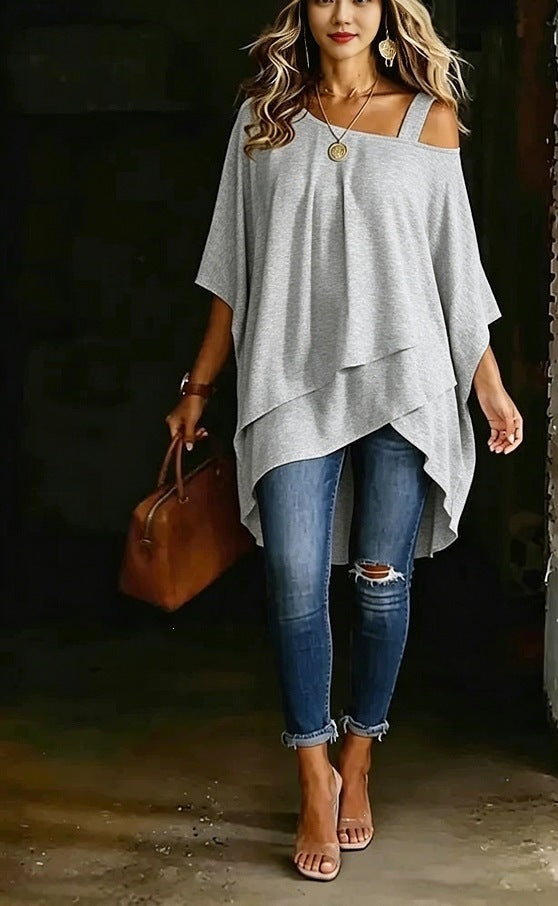 Womens Solid-color Asymmetric Off-shoulder Top – Premium 0 | RICALOUX
