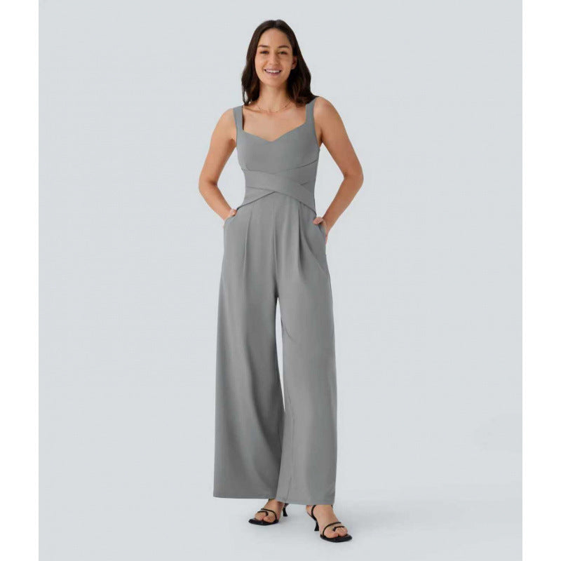 Womens Sleeveless Figure-flattering Wide-leg Jumpsuit – Premium 0 | RICALOUX