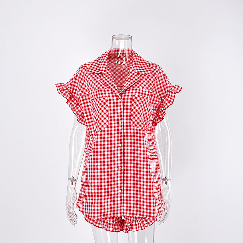 Ruffled Plaid Shirt And High-waisted Shorts Set – Premium 4 | RICALOUX