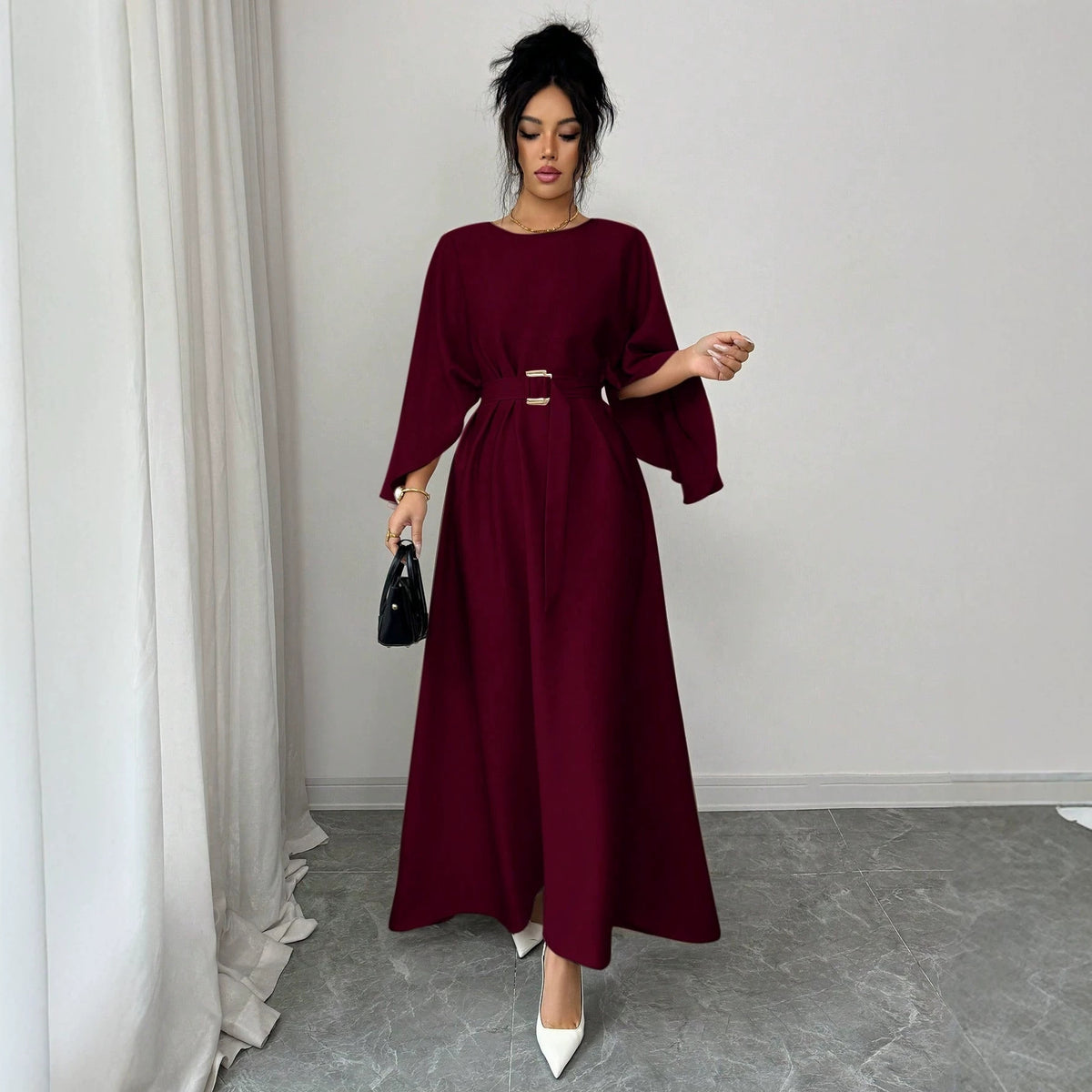 Womens Fashion Round-Neck Defined-Waistline Lace-Up Dress by Ricaloux