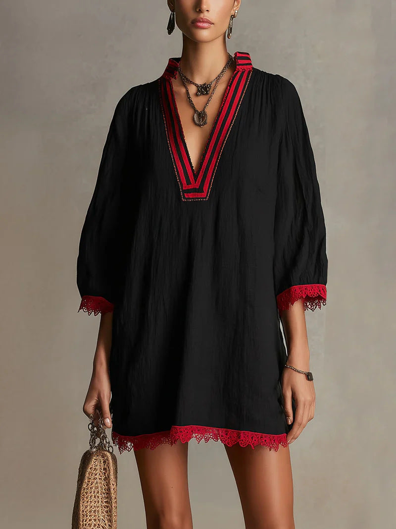 Womens V-neck Loose Casual Dress by Ricaloux
