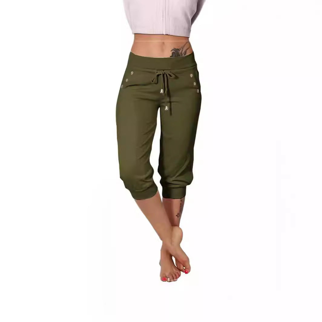 Tight-fitting High-waisted Drawstring-pocket Sweatpants by Ricaloux