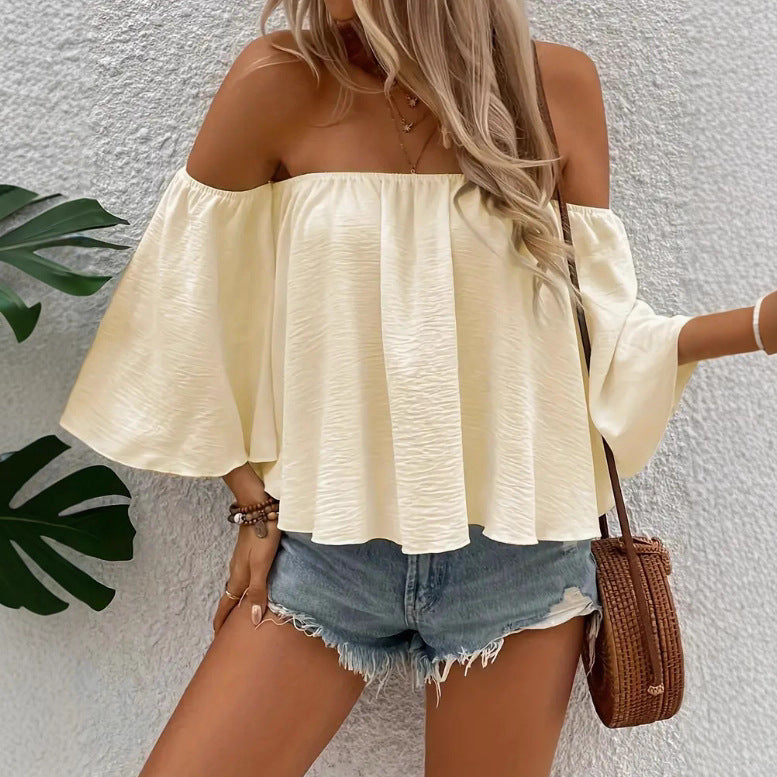 Womens Loose-fit Off-shoulder Short-sleeve Top by Ricaloux