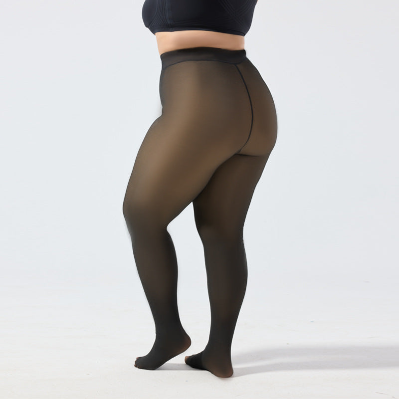 Women's Fall And Winter Outer Wear Plus Size Fake Transparent Black See-through Leggings by Ricaloux