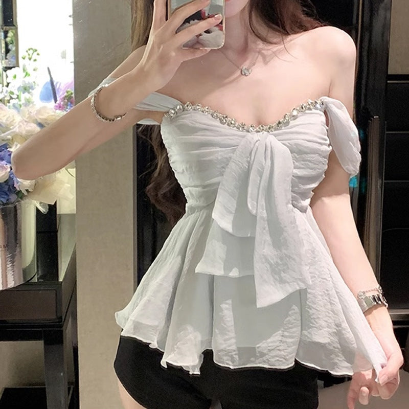 Elegant Diamond-embellished Top Womens Short-sleeved Blouse – Premium 0 | RICALOUX