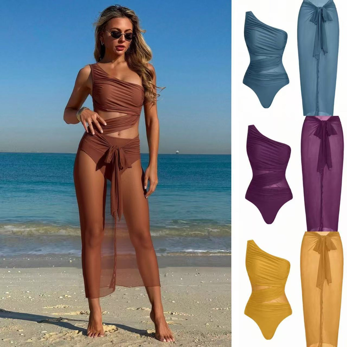 Mesh One-piece Swimsuit For Women European And American Style Tummy Covering And Figureflattering With A Wrap Skirt – Premium 0 | RICALOUX