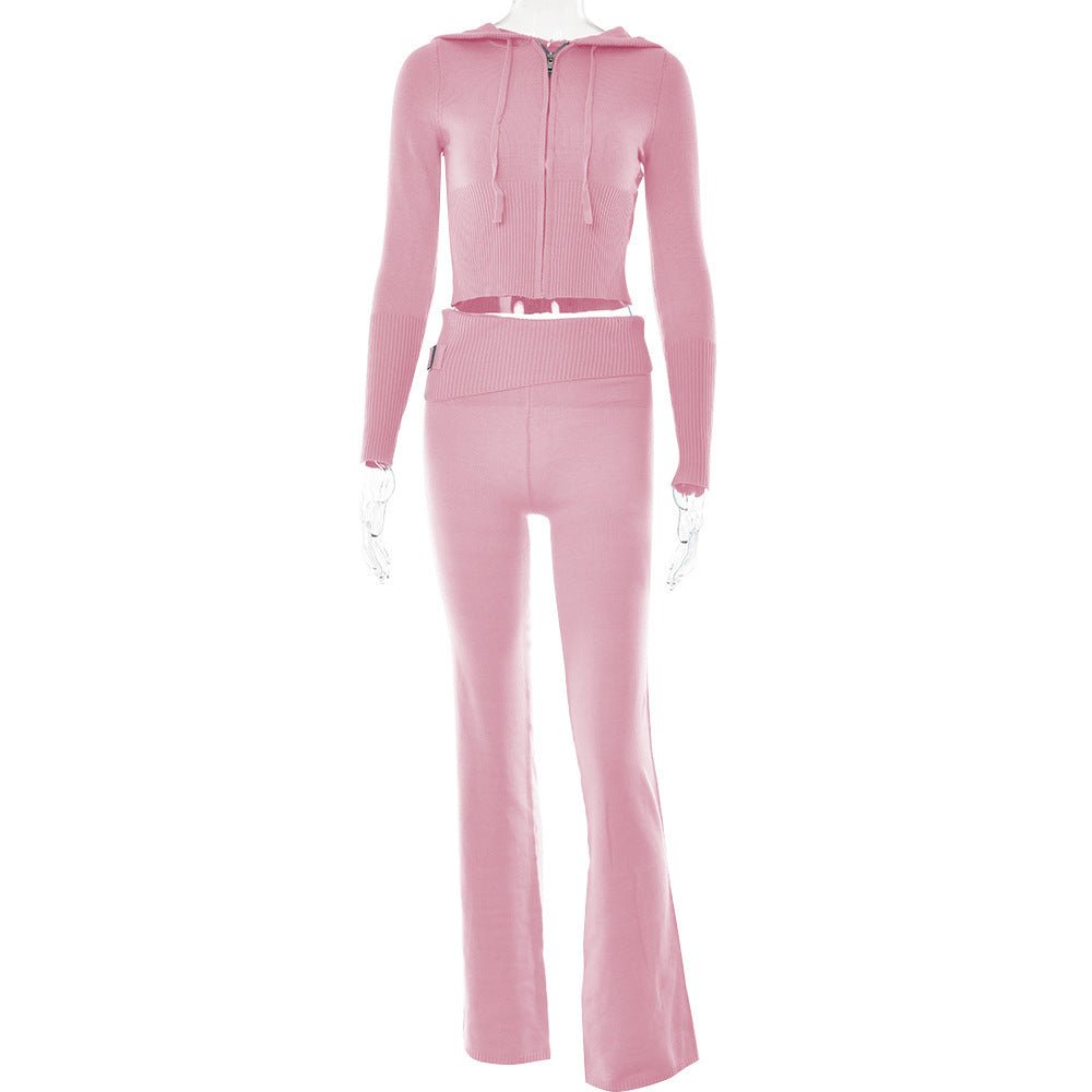 Hoodie Suit Sports Leisure Sexy Zip Long Sleeve Sweater And High Waist Long Pants Set Women's Clothing - RICALOUX