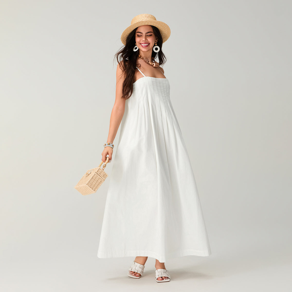 Patchwork Cotton Off-shoulder Strap Maxi Dress – Premium 0 | RICALOUX