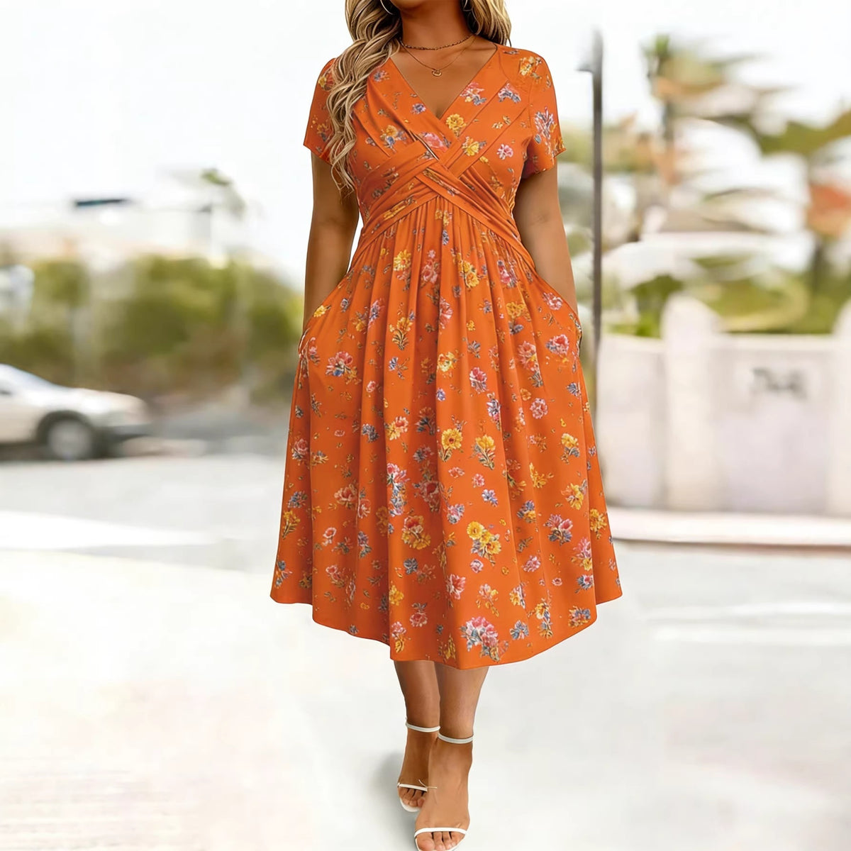Plus-size Short-sleeve Floral Dress – Premium 0 | RICALOUX