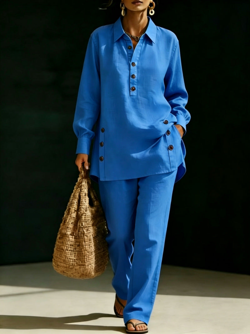 Long-sleeve Shirt And Casual Trousers Two-piece Set – Premium 0 | RICALOUX