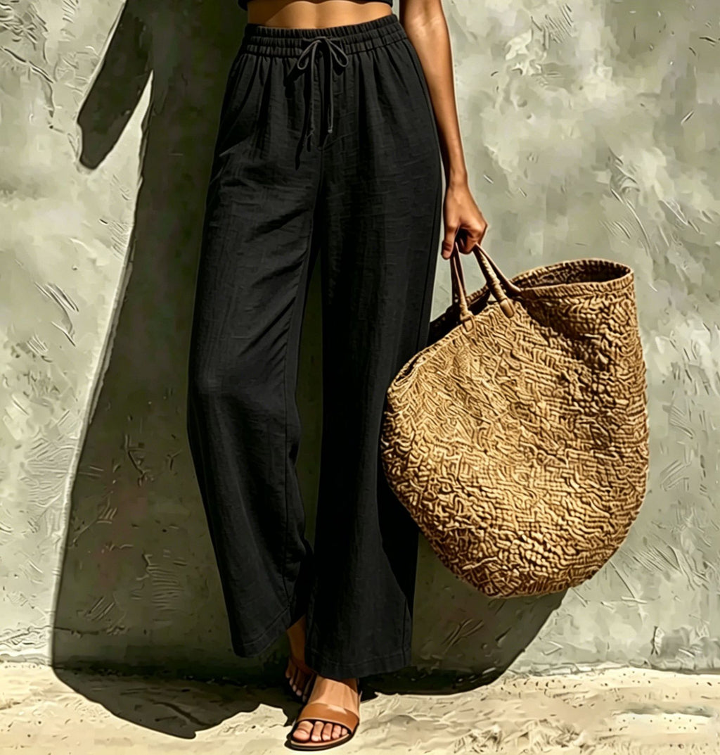 New Womens Casual High-waisted Loose-fitting Trousers With An Elastic Drawstring by Ricaloux