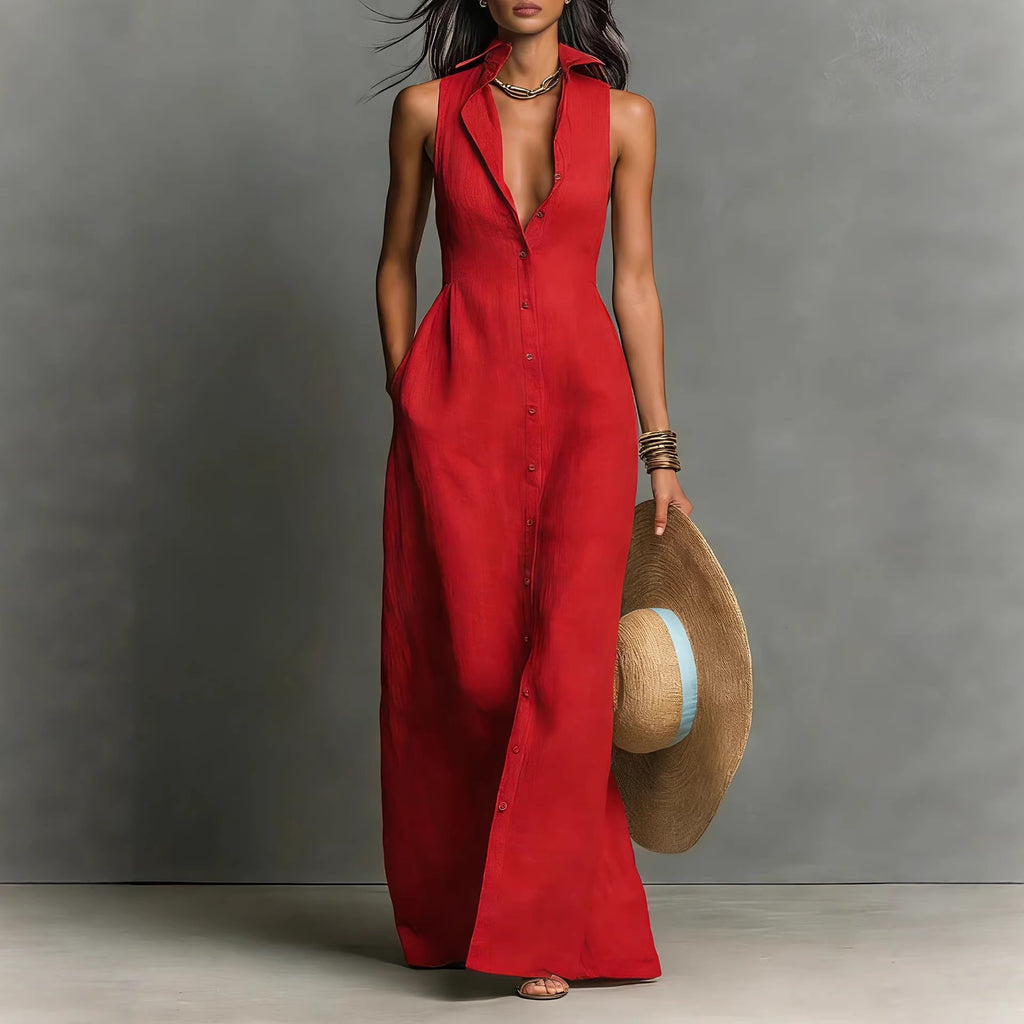 Breasted Sleeveless Shirt-collar Dress – Premium 0 | RICALOUX