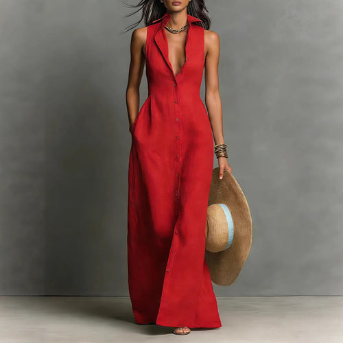 Breasted Sleeveless Shirt-collar Dress – Premium 0 | RICALOUX