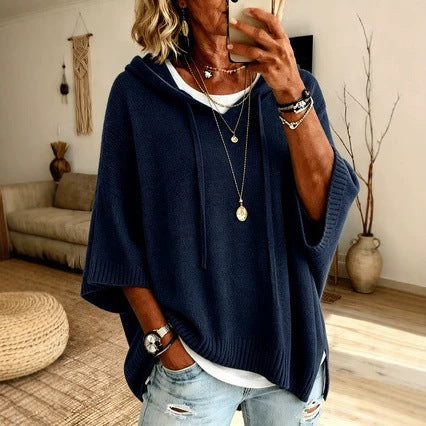 Womens Knitted New-Style Hooded Drawstring Sweater by Ricaloux