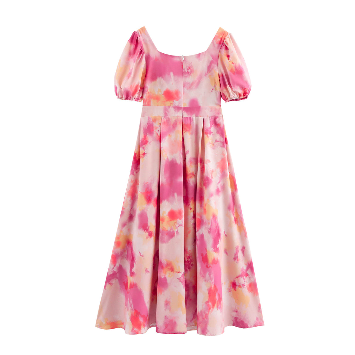 Fitted-waist Square-neck Long Dress With Bubble Sleeves by Ricaloux