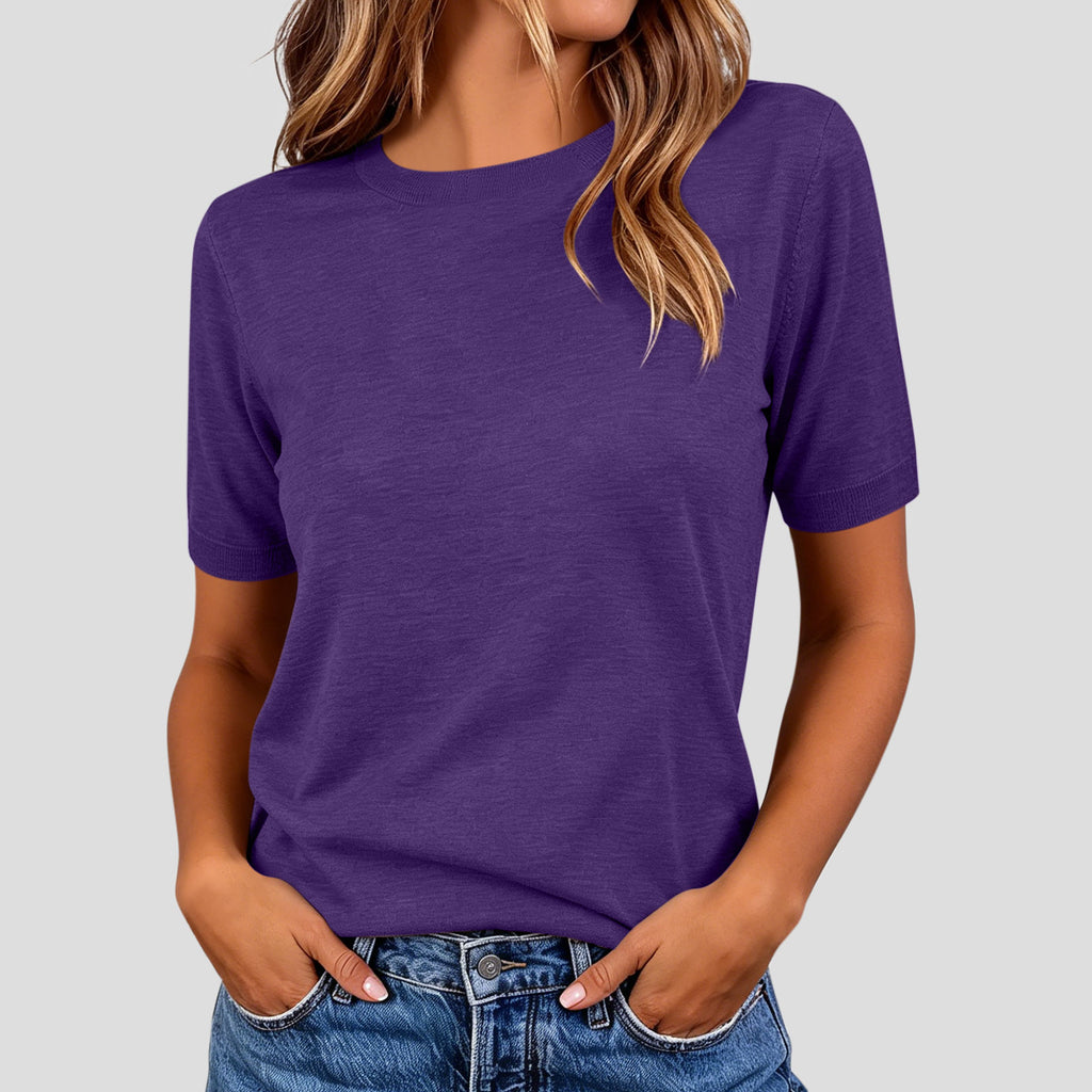 Women's Summer Lightweight Knit Short Sleeve T-Shirt Solid Crewneck Loose Regular Fit Casual Versatile Top Sweater by Ricaloux