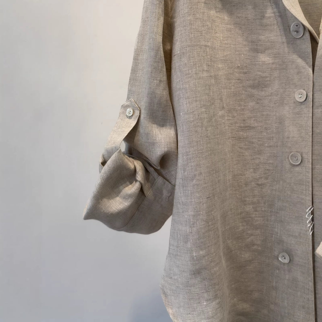 Womens Natural Pure Linen V-Neck Shirt – Premium 0 | RICALOUX