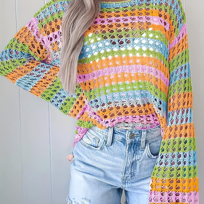 Summer Knit Hollow Out Stripe Top by Ricaloux