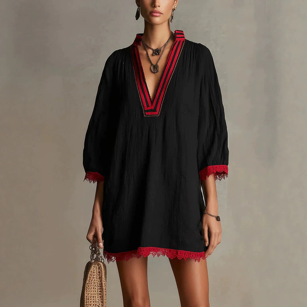 Womens V-neck Loose Casual Dress by Ricaloux