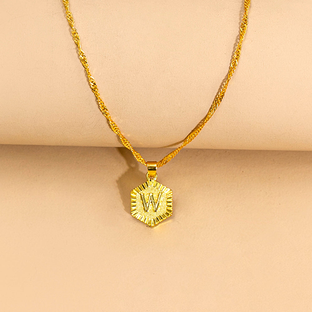 Initial Letter Hexagon Pendant Necklace For Women Jewelry – Premium 4 | RICALOUX