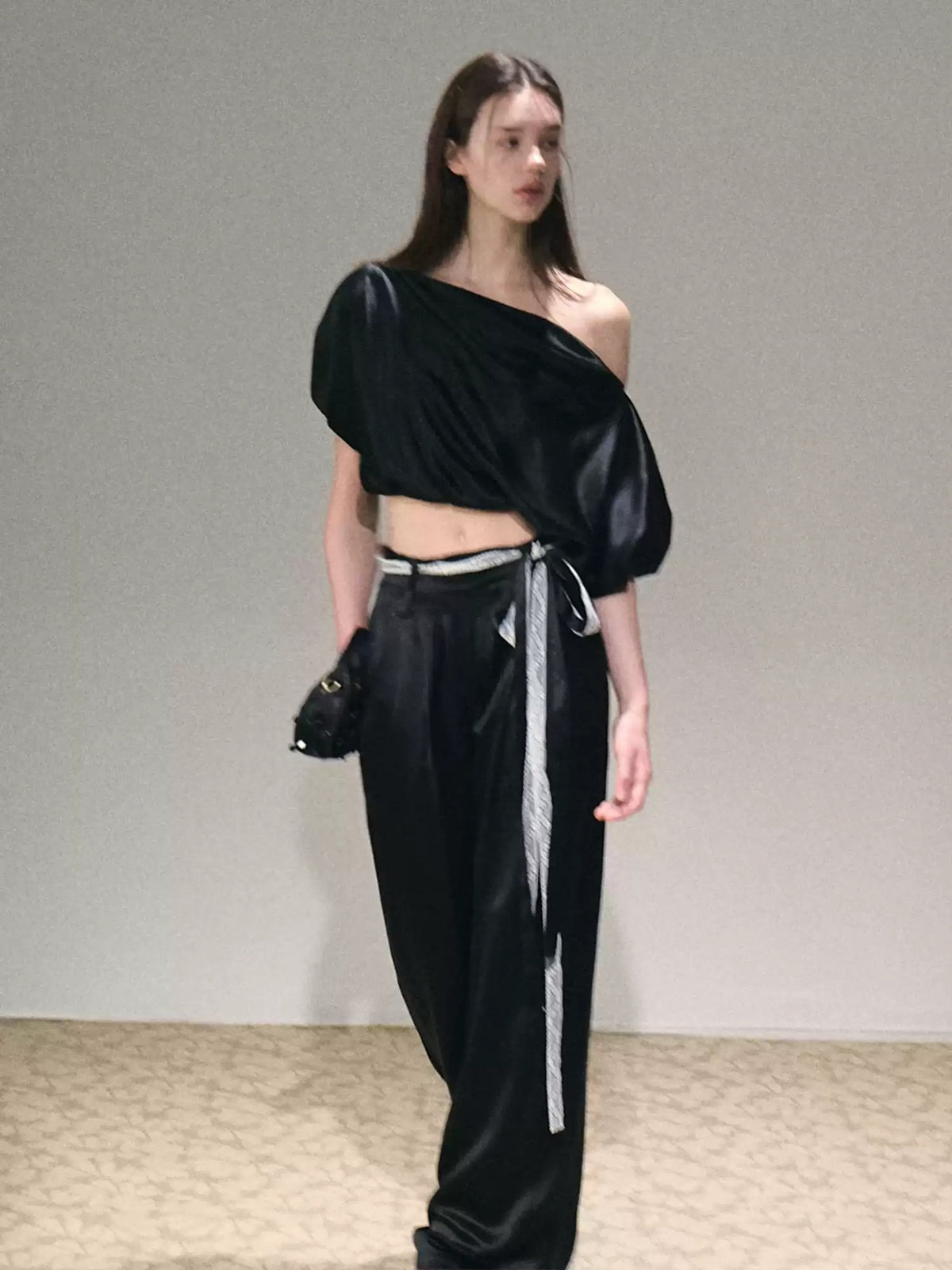 Two-piece Set Off-shoulder Top With Lace Belt And Wide-leg Pants – Premium 0 | RICALOUX