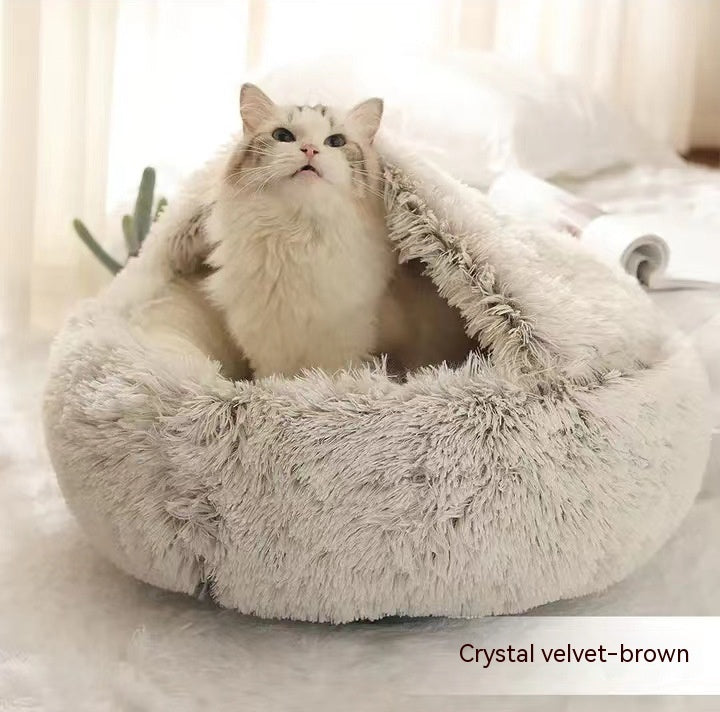 2 In 1 Dog And Cat Bed Pet Winter Bed Round Plush Warm Bed House Soft Long Plush Pets Bed Pet Products by Ricaloux