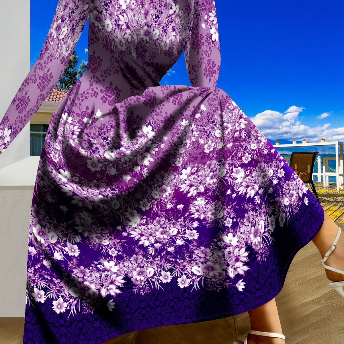 Printed Elegant Long Dress For Parties – Premium 0 | RICALOUX