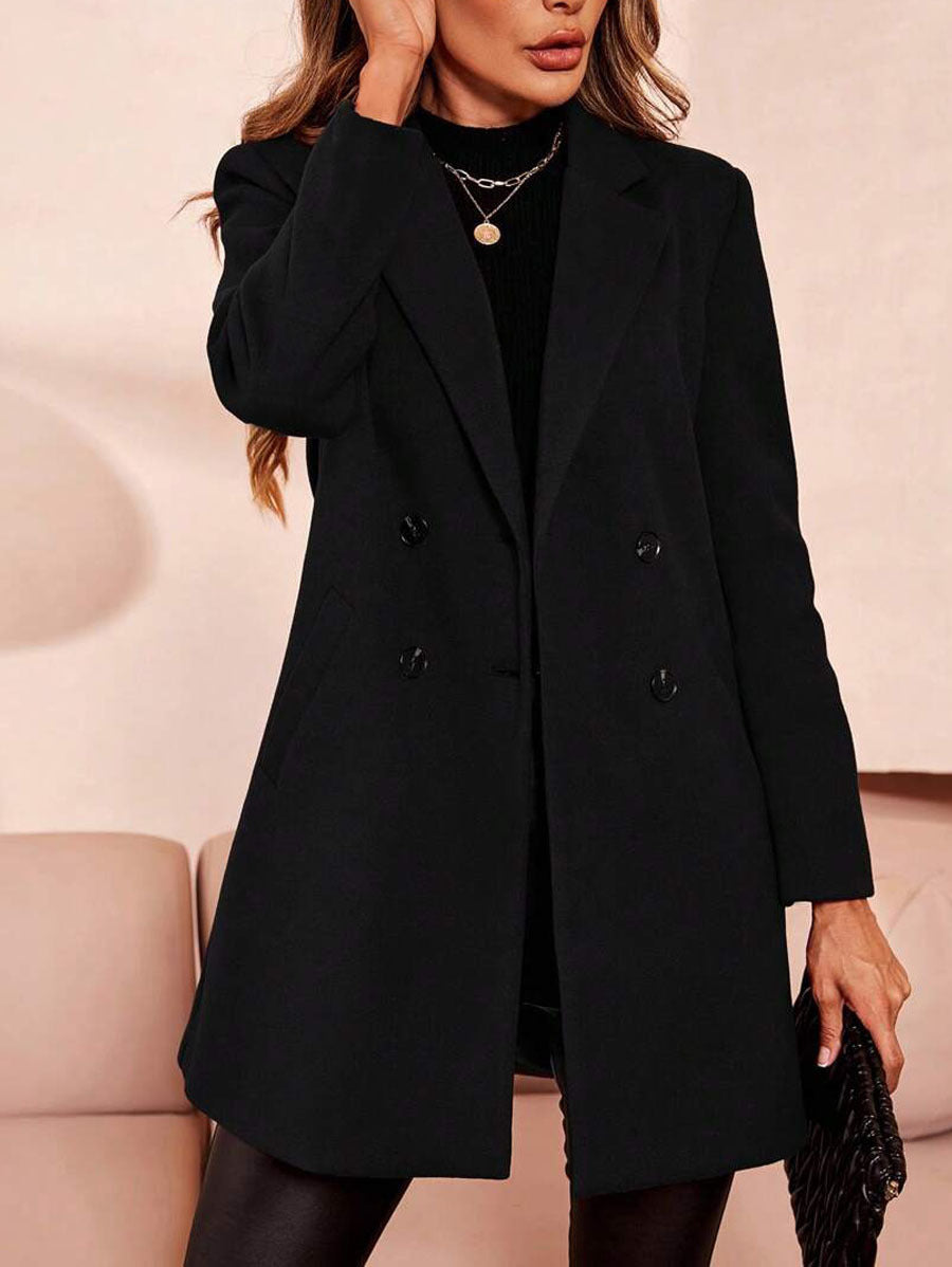Womens Solid Color Casual Slim-fit Midi Wool Coat – Premium 0 | RICALOUX