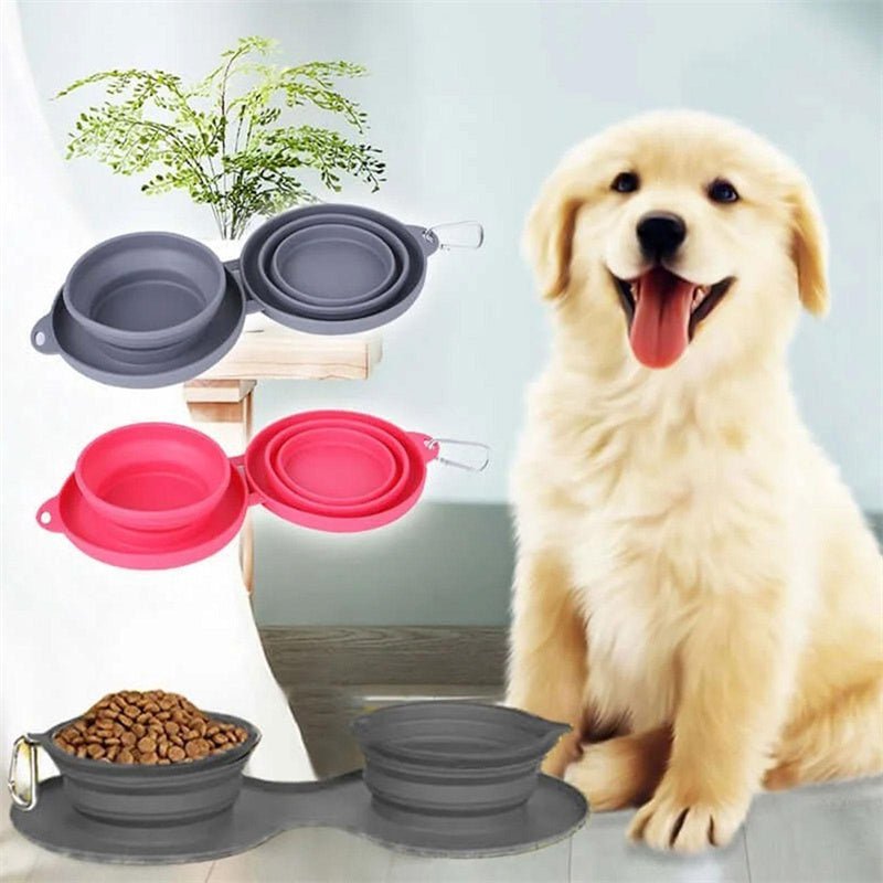 Rubber Foldable Double Bowl Pet Feeding Bowl Pets Supplies Dog Cat Bowls - RICALOUX