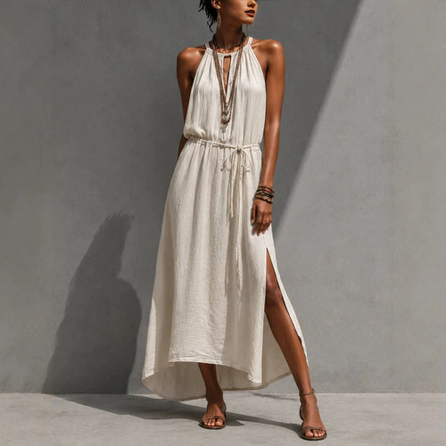 Backless Lace-up Slit Maxi Loose-fitting Dress by Ricaloux