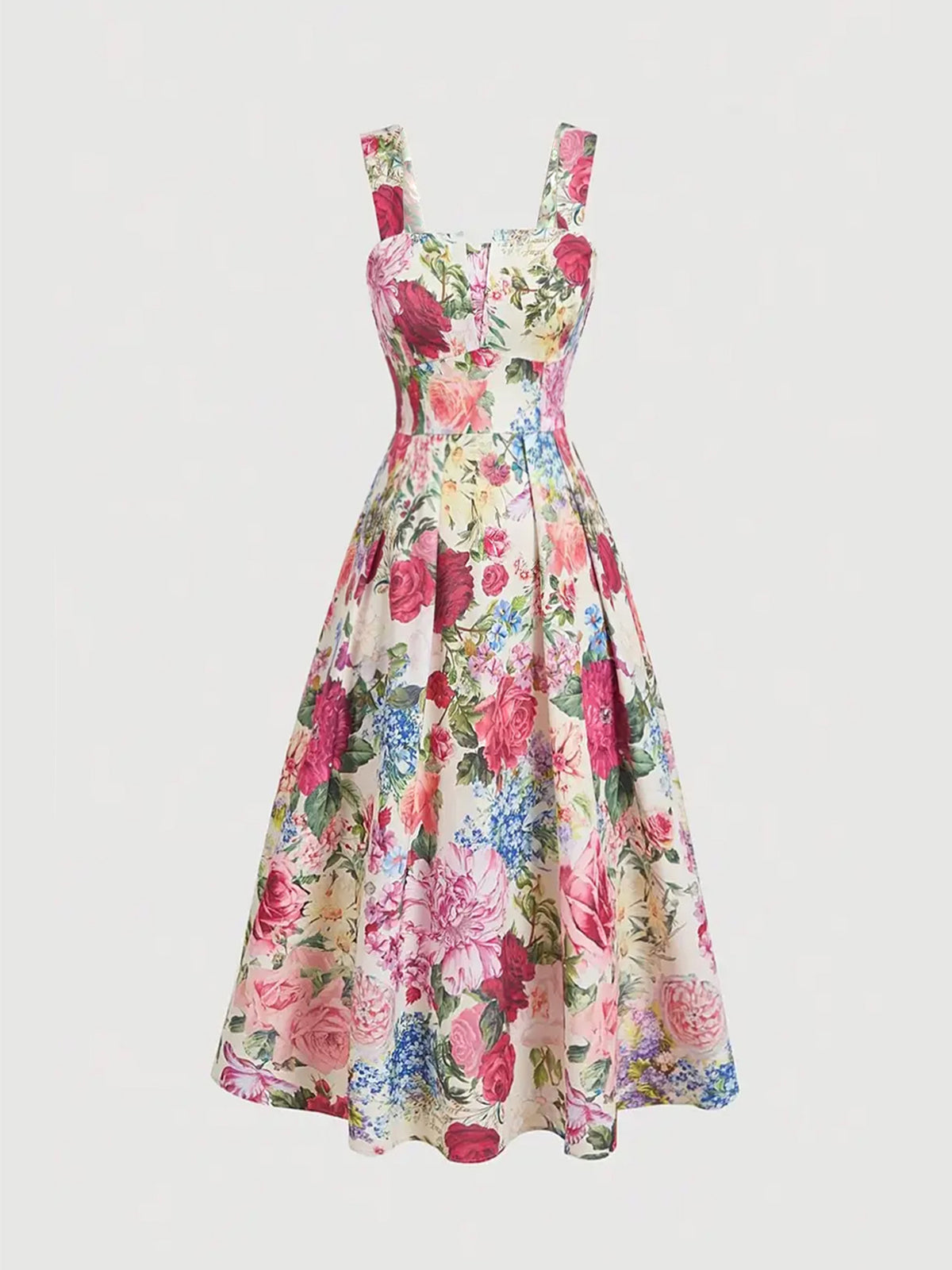 Long Cable-knit Dress With Blue And White Floral Print by Ricaloux