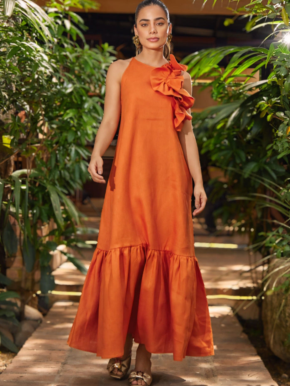 Ruffled-Trim Round-Neck Sleeveless Fashionable Casual Dress – Premium 0 | RICALOUX