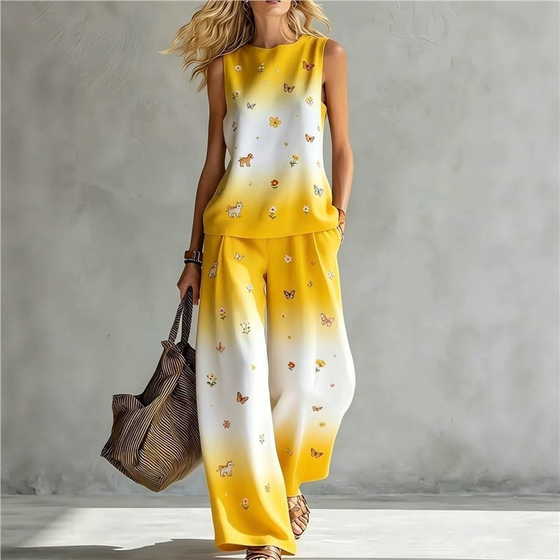 New-style Rainbow Tie-dye Sleeveless Crew-neck Top And Wide-leg Pants Womens Casual Two-piece Set – Premium 0 | RICALOUX