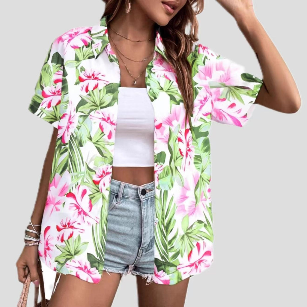 Womens Fashion Plus-Size Floral Loose-Fitting Shirt by Ricaloux