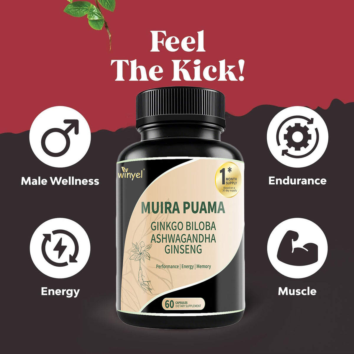 Muira Puama Ginseng Ashwagandha Ginkgo Tribulus Herbal Supplements Unleash Your Potential Through Our Pills Dietary Supplements, Help Promote An Active And Healthy Lifestyle 60 Capsules by Ricaloux