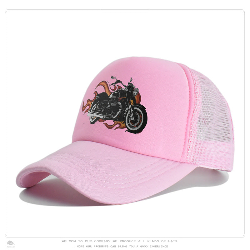 Summer Sun-Protection Breathable Outdoor Visor Cap With Motorcycle Print Baseball Hat by Ricaloux