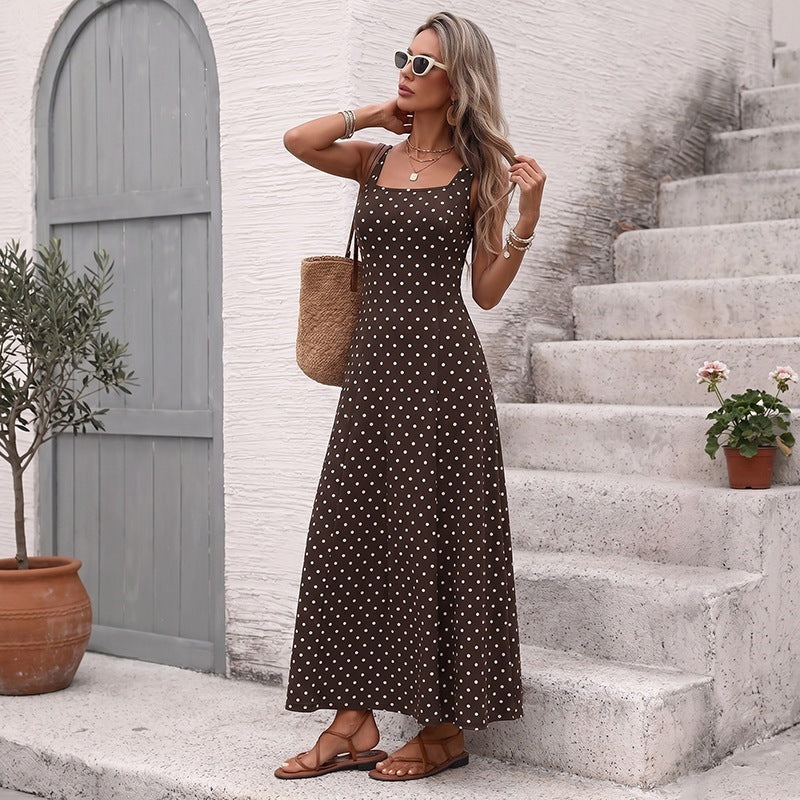 Square-neck Polka-dot Sleeveless Slip Dress For Women – Premium 0 | RICALOUX