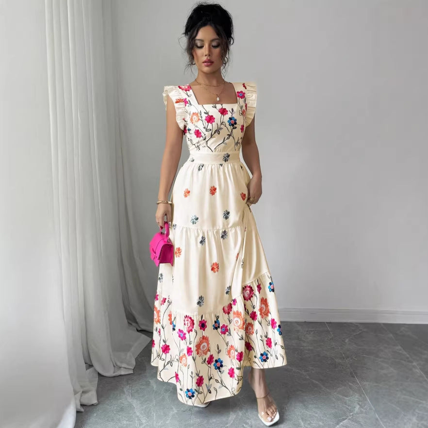 Womens Puff-sleeve Floral-print Waist-cinching Dress – Premium 0 | RICALOUX