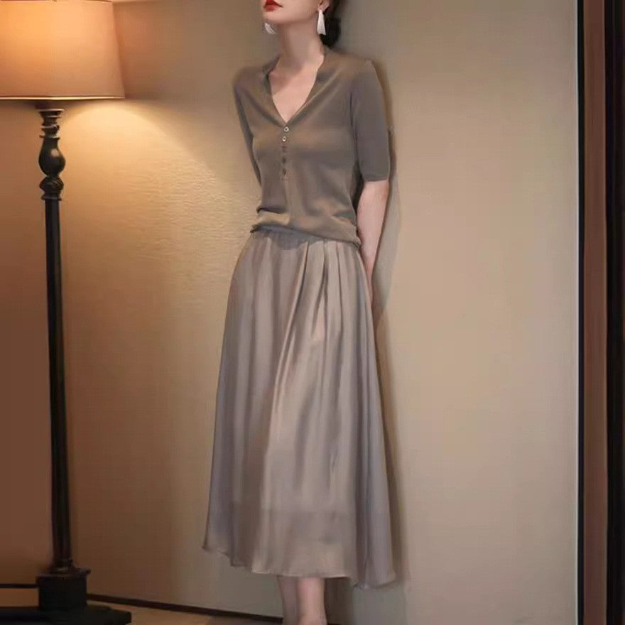 Womens Knitted Top And Skirt Two-piece Set by Ricaloux