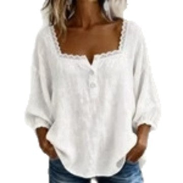Womens Casual Loose-fit Long-sleeve Linen Top by Ricaloux