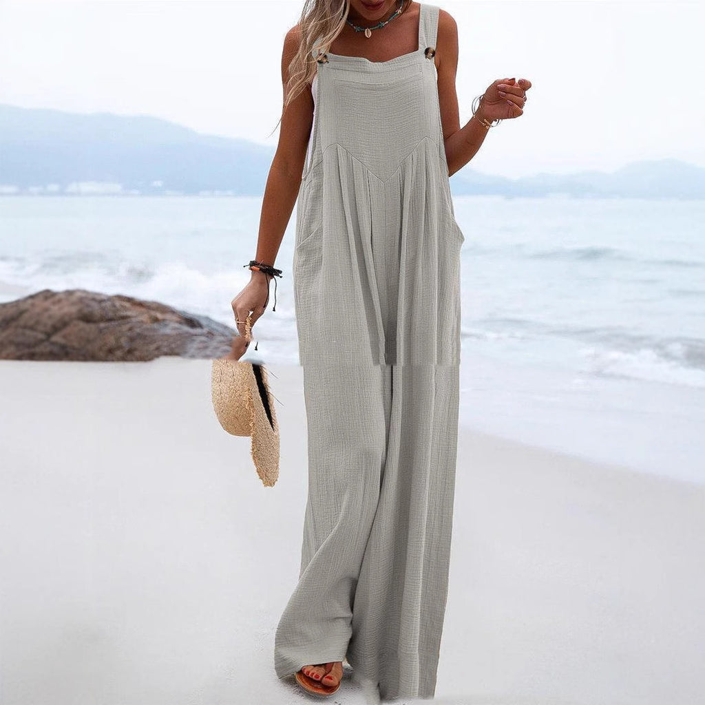 Sleeveless Wide-leg Buttoned Ethnic-style Jumpsuit by Ricaloux
