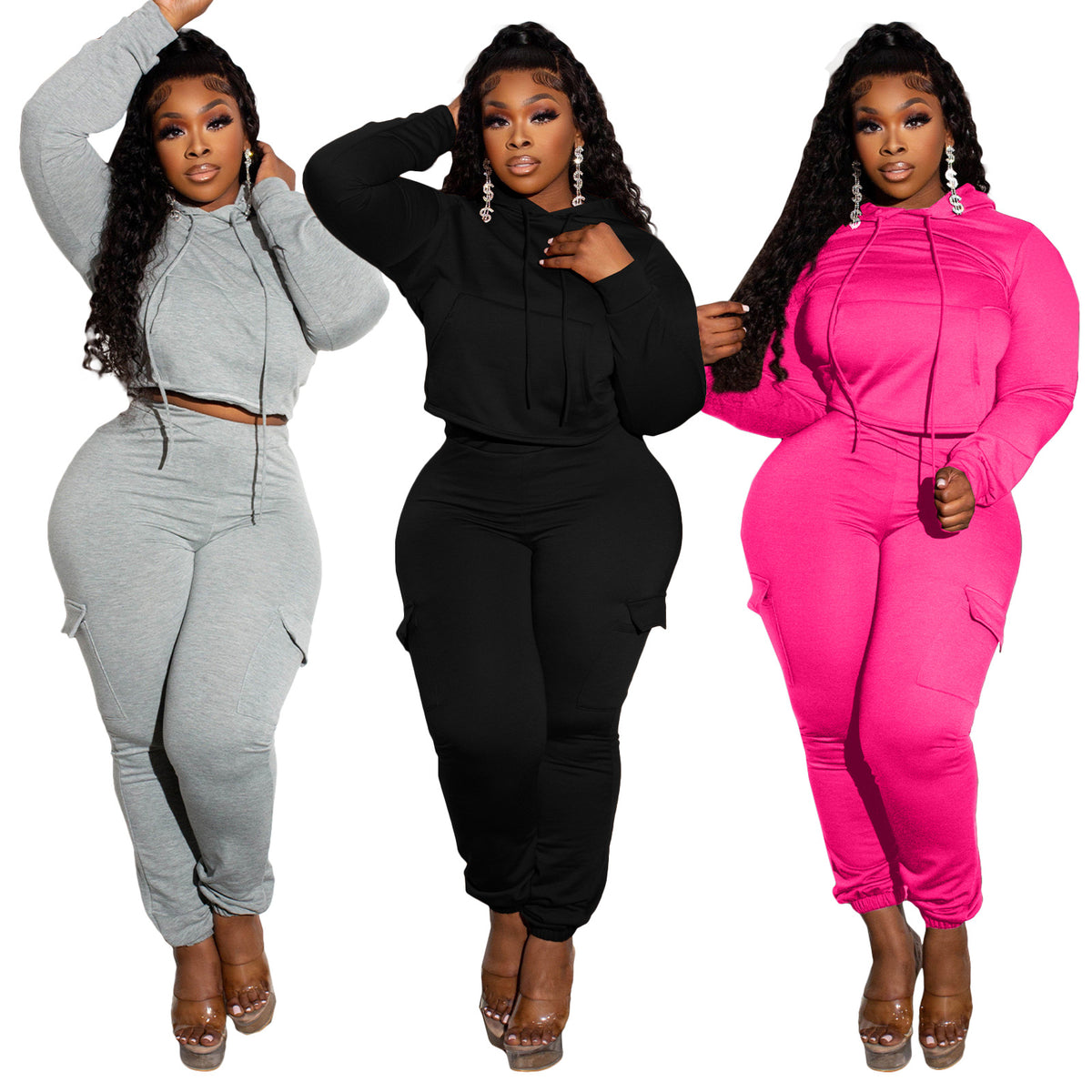 Fashionable Patchwork Fleece-Lined Hoodie And Workwear Pants Casual Two-Piece Set by Ricaloux