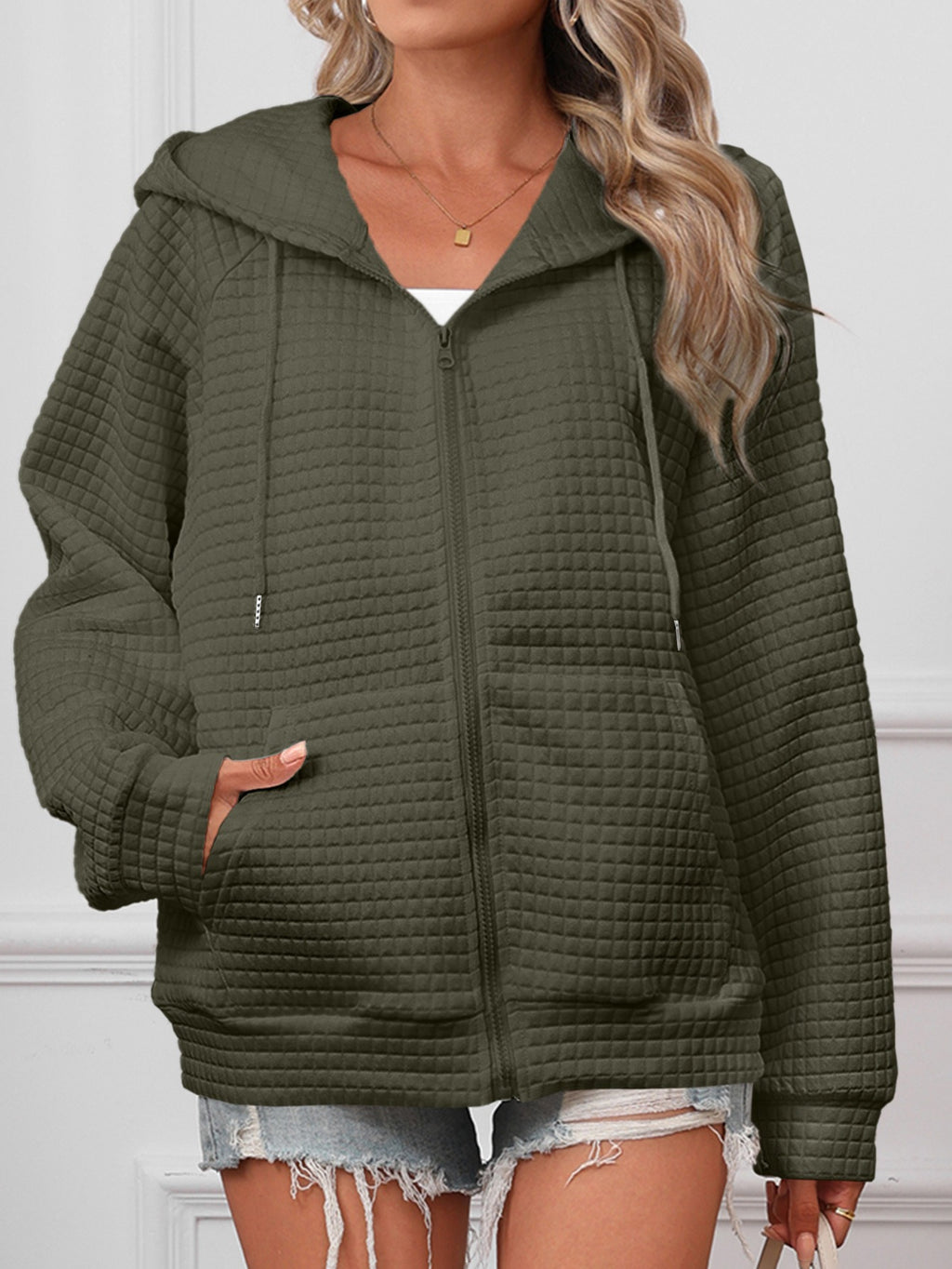 Zip-up Hooded Long Sleeve Jacket, Sporty & Casual Style by Ricaloux