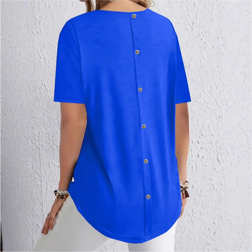 Solid-color T-shirt With Elegant Back-button Detailing – Premium 0 | RICALOUX