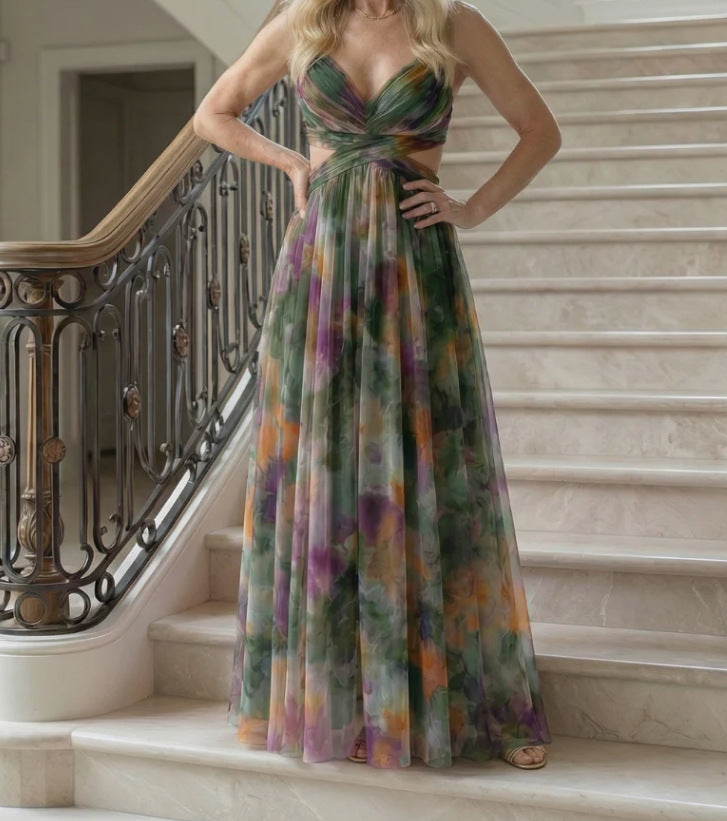 Womens Digital-Print Chiffon Long Dress by Ricaloux