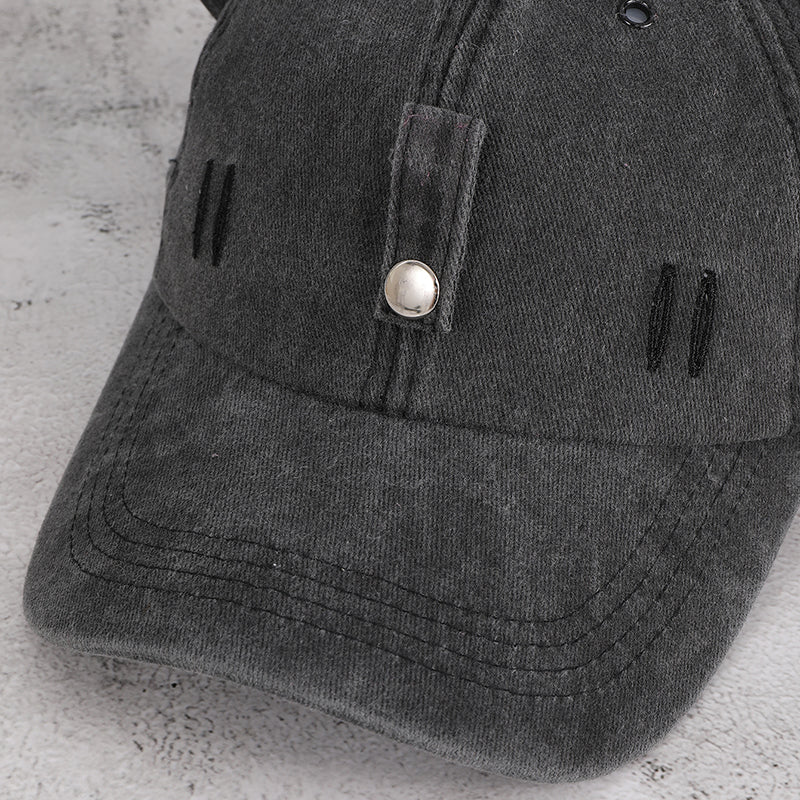 Washed And Distressed Three-dimensional Cat-ear Cat Whiskers Hole Baseball Cap, Sweet And Cool Street Style Daily Sun Protection – Premium 4 | RICALOUX