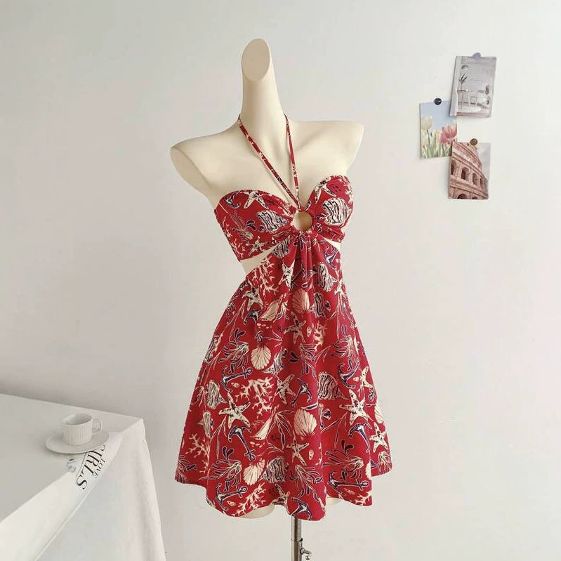 Bohemian Seaside Vacation Halter-neck Tube Dress by Ricaloux