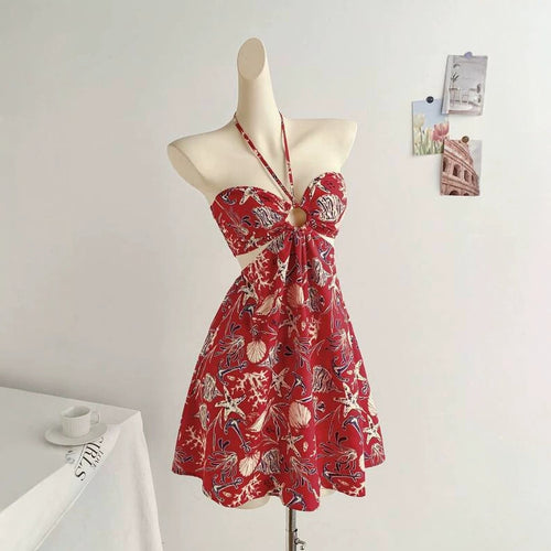Bohemian Seaside Vacation Halter-neck Tube Dress by Ricaloux