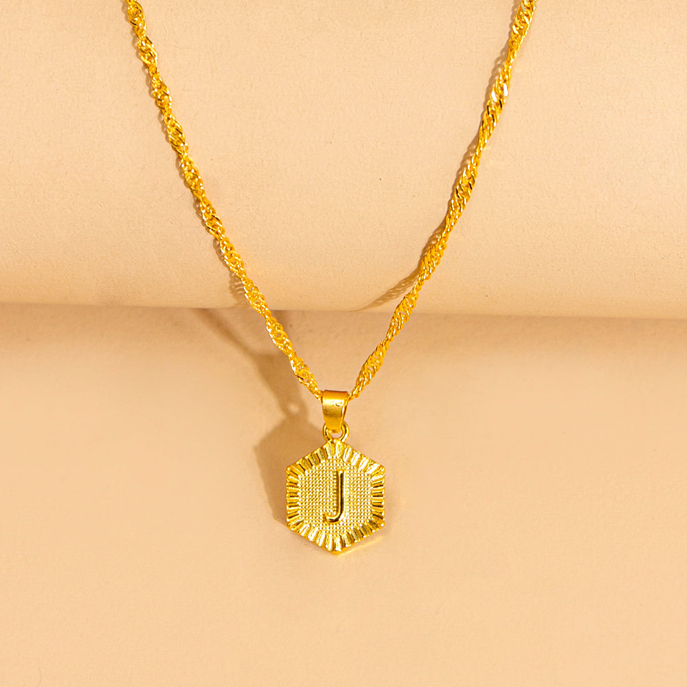 Initial Letter Hexagon Pendant Necklace For Women Jewelry by Ricaloux